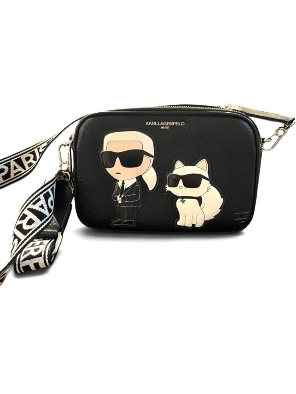 Karl Lagerfeld Paris Marcelle Camera Bag Crossbody Black Purse Choupette Cat